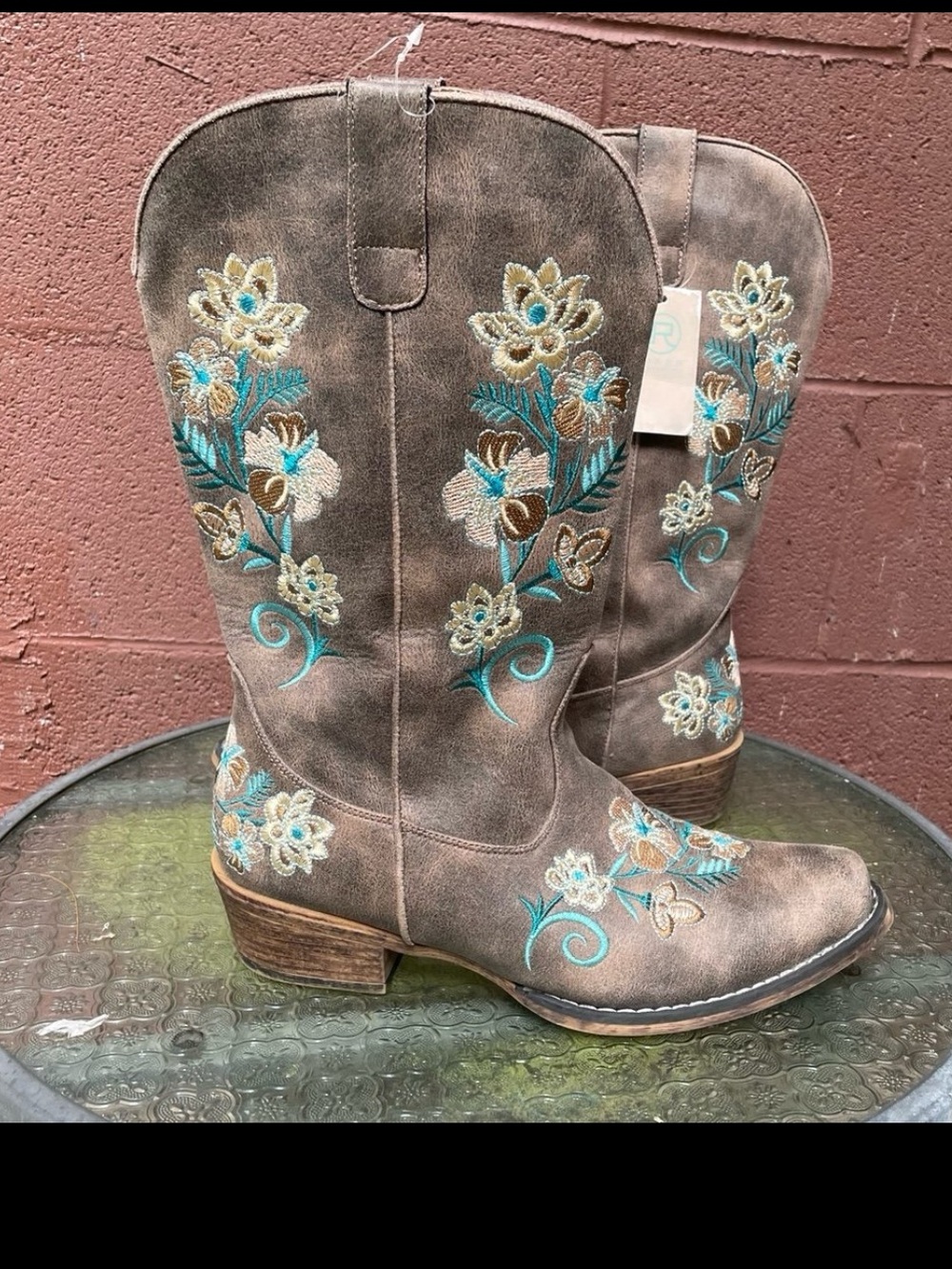 Roper Distressed Floral Cowboy Western Boots Size 9.5 Women’s